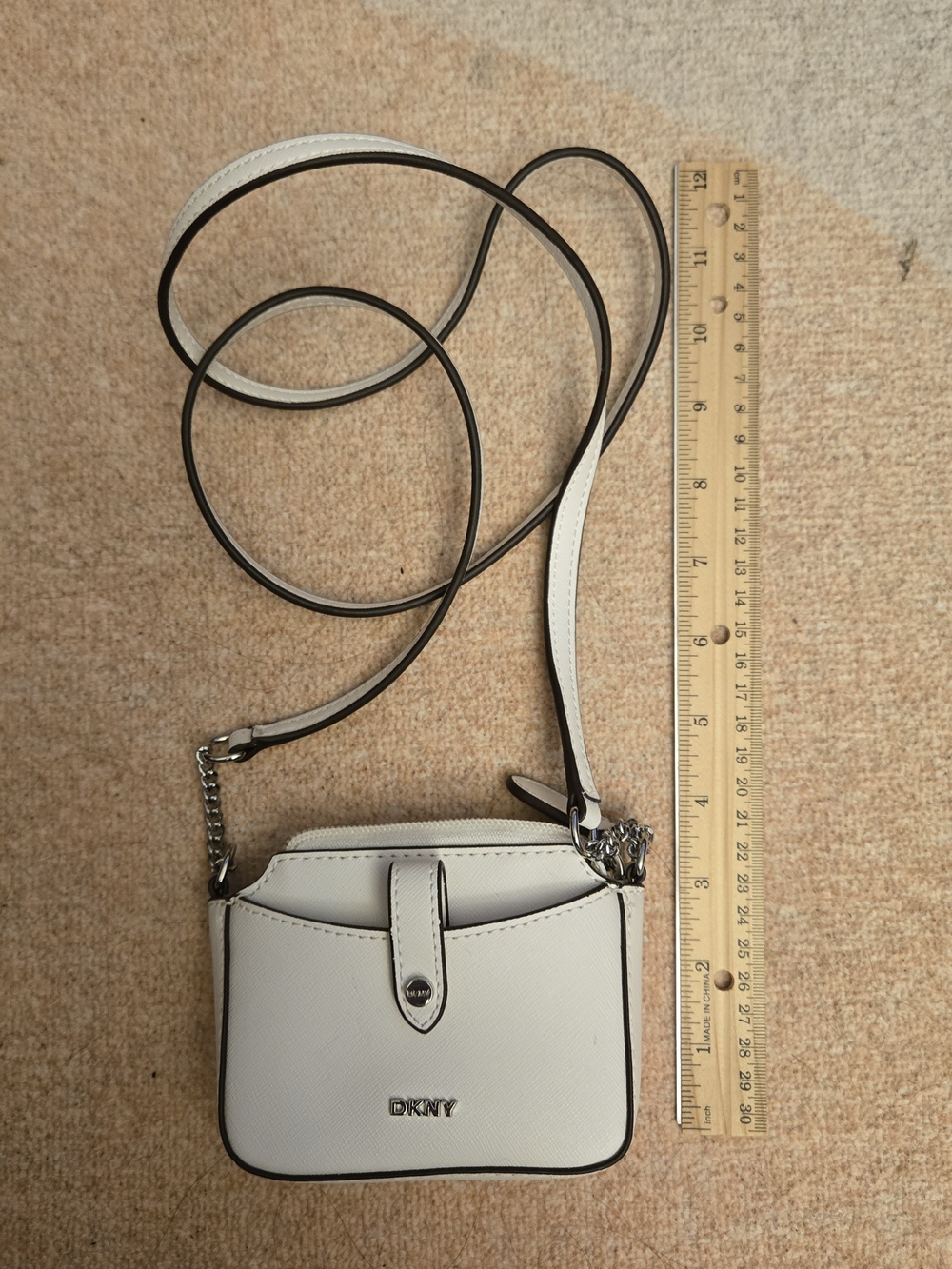 DKNY White Leather Crossbody Phone Pouch